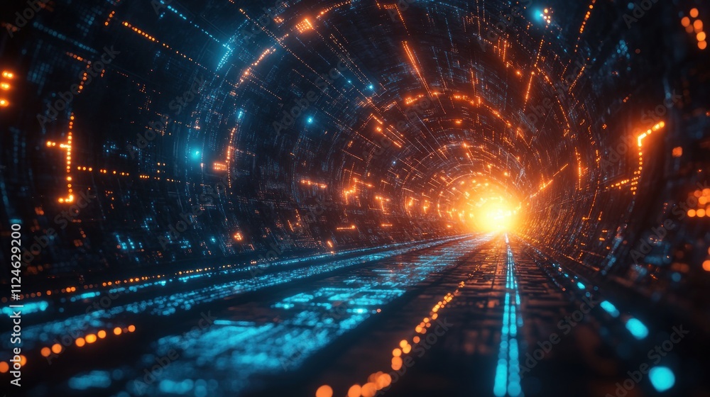 Poster futuristic abstract digital technology background with glowing circuits and dynamic data streams