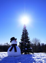 Obraz premium Beautiful snowman in winter landscape