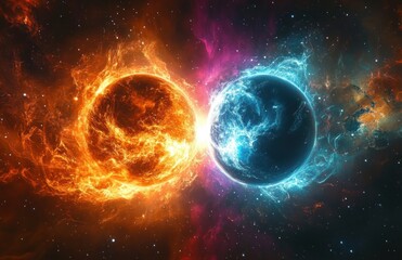 Colorful Representation of Proton Particle Collision in Vibrant Abstract Illustration
