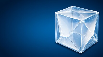 Abstract Glass Cube   D Render  Blue Background  Geometric Shape