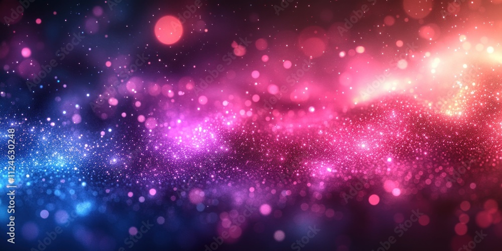 Poster bokeh lights abstract background with purple and teal sparkle glitter