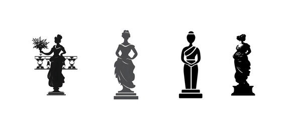 Four elegant silhouettes of statues representing classical femininity and grace.