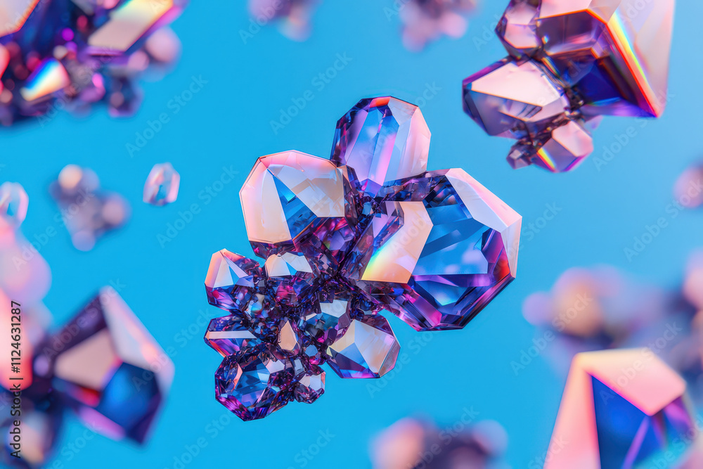 Aufkleber captivating digital abstract background featuring vibrant purple crystals floating against blue back