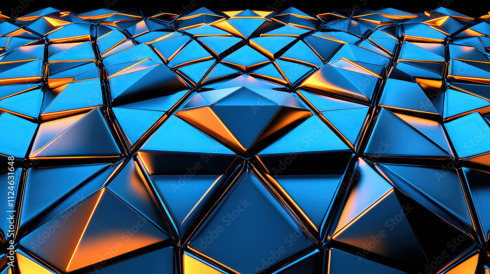 Aufkleber shiny blue and orange geometric pattern with triangular shapes, creating modern abstract texture. re