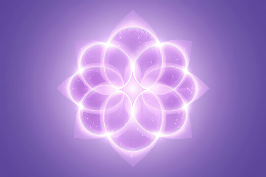 vibrant digital abstract background featuring symmetrical purple design with glowing circular patterns. This artwork evokes sense of tranquility and harmony