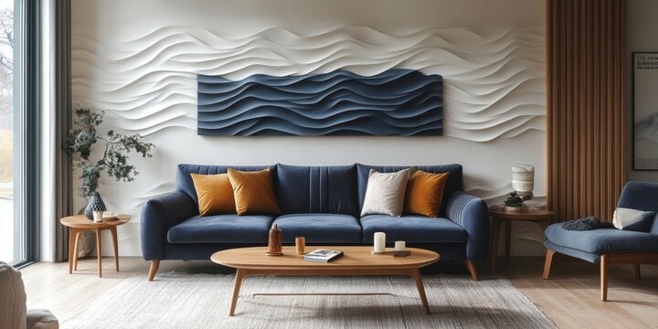 Cozy living room with modern design accents and soothing color palette in a stylish interior setting