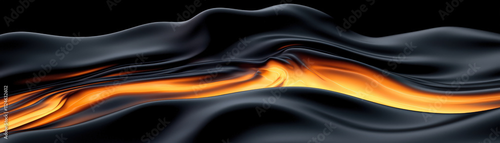 Poster smooth, flowing abstract texture featuring black and orange waves, creating dynamic visual effect. i