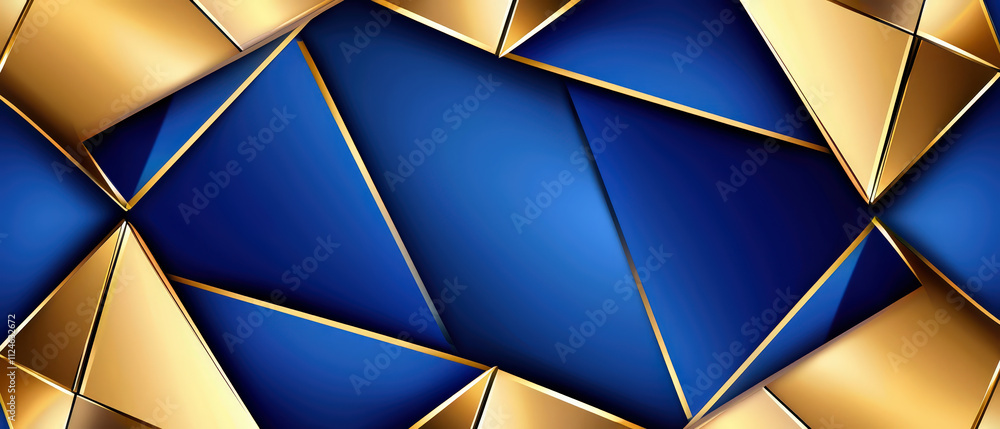 Poster dynamic abstract background featuring geometric shapes in gold and blue tones, creating modern and e