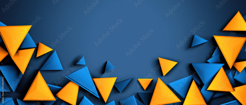 Aufkleber dynamic geometric background featuring sharp overlapping triangles in vibrant blue and orange colors