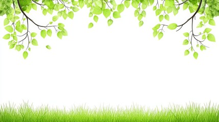 Obraz premium Spring Green Grass and Leaves Border