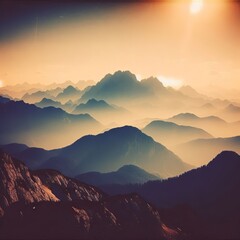 Obraz premium A silhouette of a mountain range with edge lighting combined wit