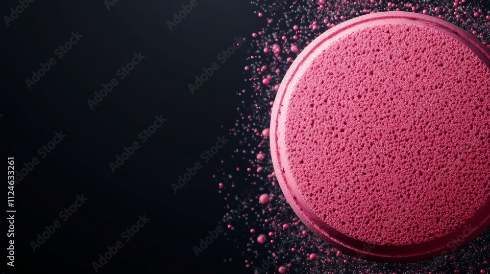 Poster a detailed representation of a single red blood cell suspended in a dark fluid environment highlight
