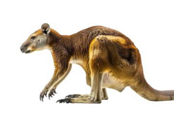 Hyperrealistic Tree and Kangaroo Isolated on Pure White Background for Nature-themed Projects and Marketing