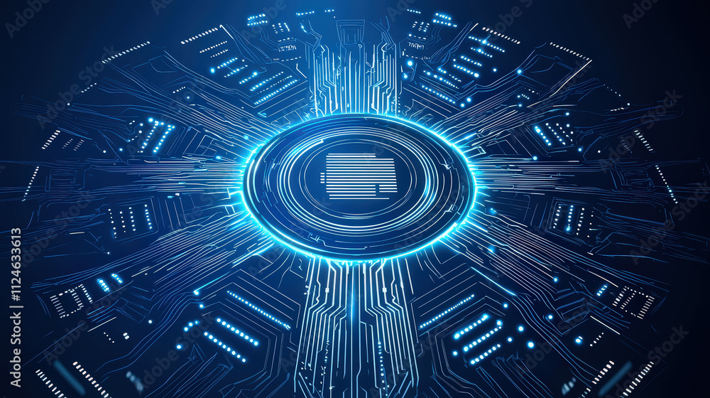 Poster futuristic circuit board pattern with glowing lines and shapes, showcasing intricate technology and 
