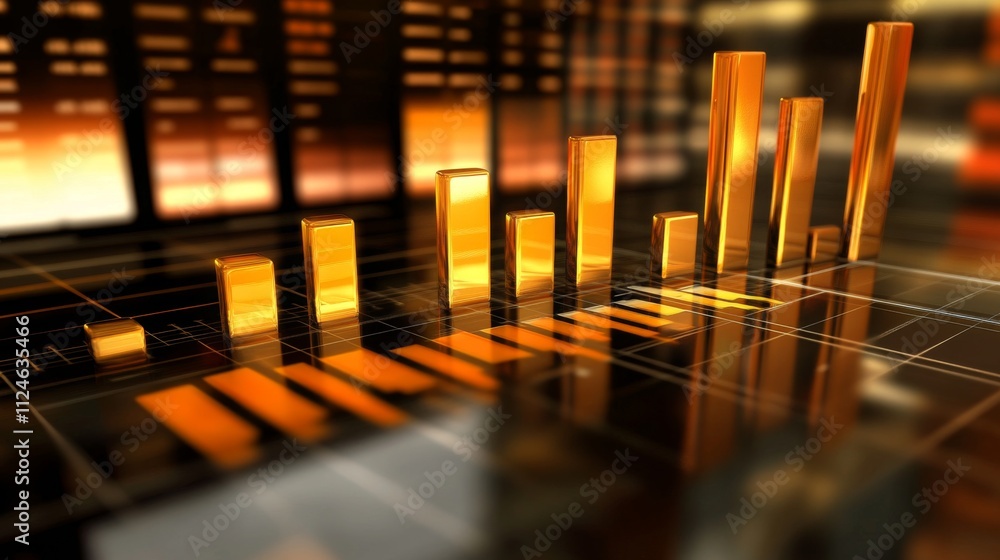 Poster modern abstract financial chart with golden bars and gradient background
