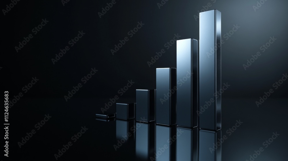 Aufkleber metallic bar graph displaying growth on dark background