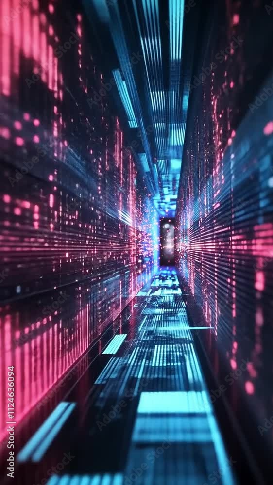 Aufkleber digital tunnel: a mesmerizing abstract journey through a neon-lit tunnel of data, symbolizing the bo