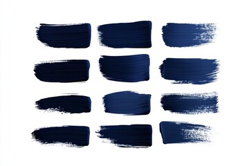 A series of blue brush strokes, each varying in size and shape