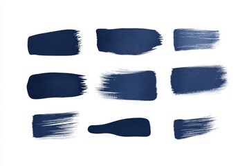 A set of blue brush strokes, each varying in size and shape