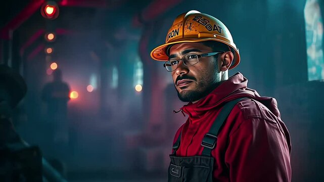 a worker building in a grand futuristic scene