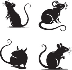 Silhouette Illustrations of Mice and Rats in Various Poses