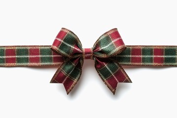 A festive plaid Christmas gift bow isolated on white background