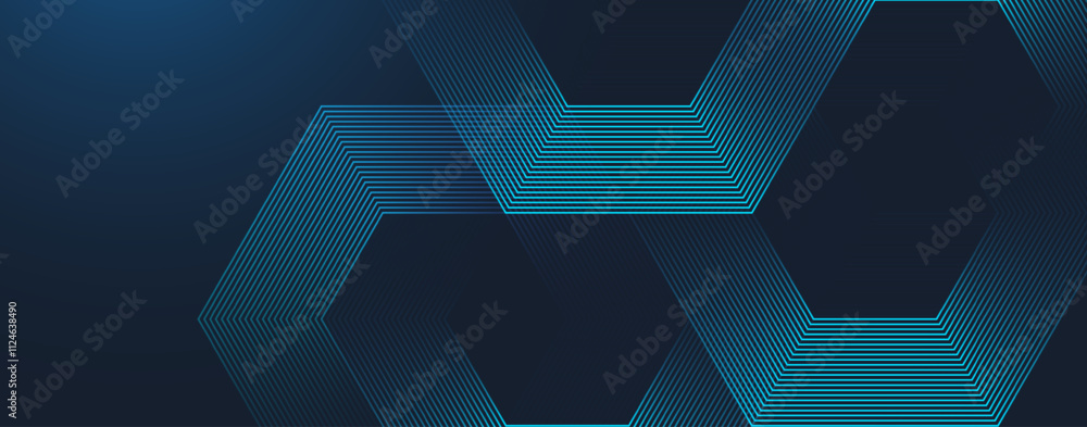 Poster digital hexagonal blue abstract background. digital futuristic technology concept with hexagons. geo
