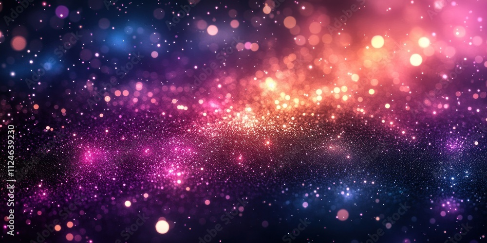 Poster colorful abstract background with glittering bokeh lights in purple and teal