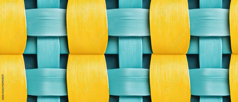 Poster vibrant woven texture featuring alternating yellow and turquoise colors, creating visually striking 