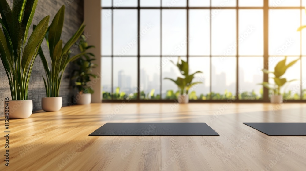 Aufkleber soft natural light fills a minimalist yoga-inspired room featuring a high-end white mattress, surrou