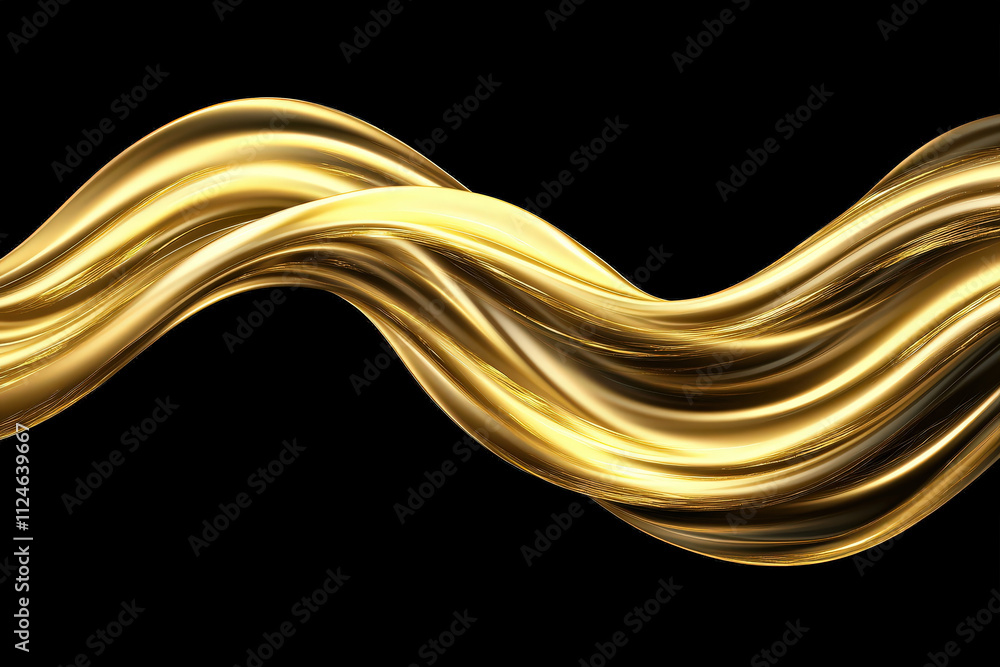 Poster flowing golden wave texture on black background, creating luxurious and elegant visual effect. smoot
