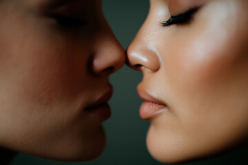 Obraz premium Close-up of Two Women's Faces in Proximity