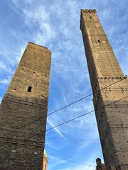 Two Towers or Due torri, Asinelli and Garisenda, symbols of Bologna, Italy, Emilia-Romagna, Italy, October 2023