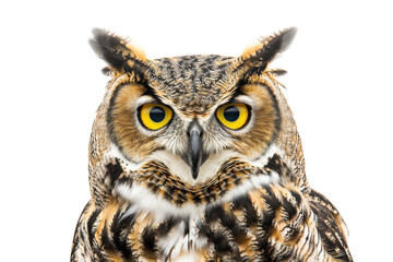 Obraz premium Stunning High-Resolution Image of a Majestic Owl Centered Against a White Background Suitable for Various Creative Projects