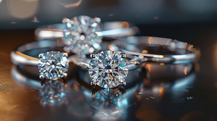 A stunning close-up shot capturing the intricate details and gleaming facets of a diamond engagement ring set on a dark background