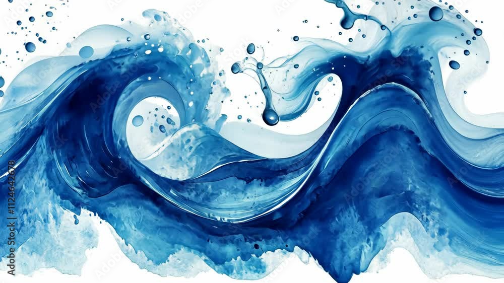 Poster dynamic blue waves crashing with energy and movement in a captivating abstract style