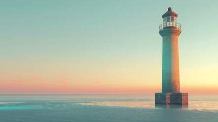Serene lighthouse at sunset coastal location digital art tranquil environment wide-angle viewpoint nautical concept for seo impact