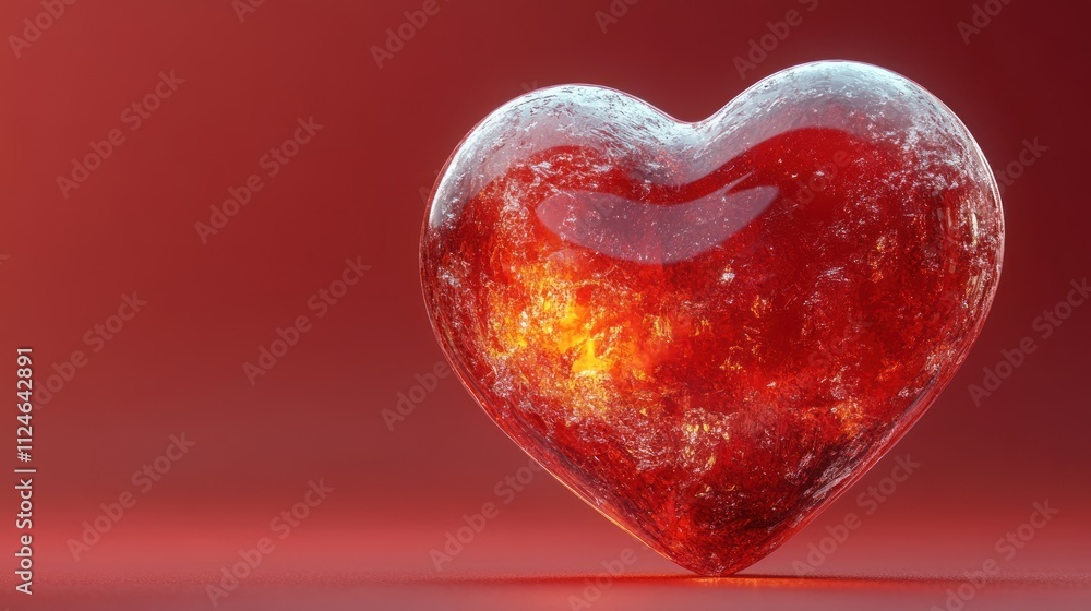 Poster a glossy red heart-shaped object against a gradient background.
