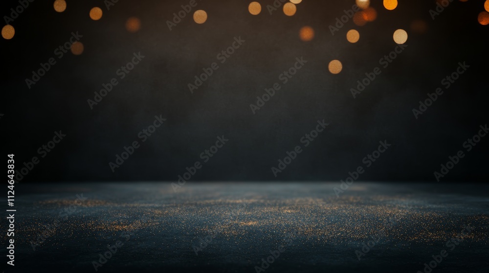 Poster the composition features a dark textured backdrop illuminated by scattered gold glitter and soft bok
