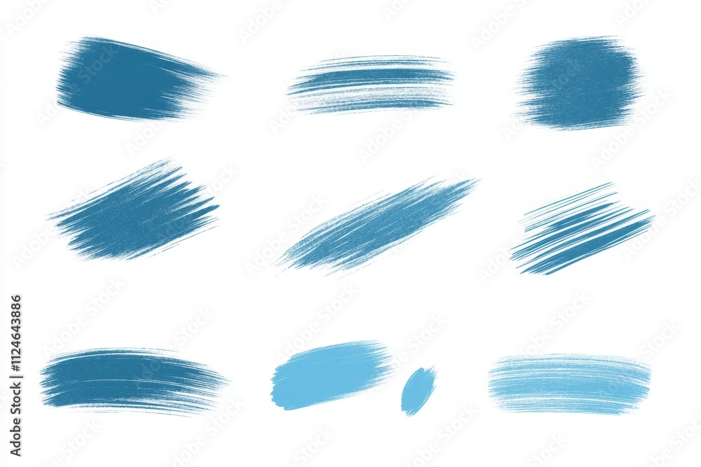 Poster a set of blue brush strokes, with some of them being more defined than others
