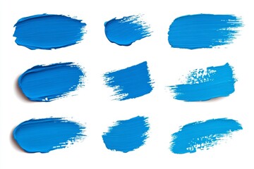 The blue brush strokes are splattered across the white background