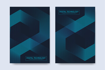 Modern vector template for brochure, poster, cover, flyer, leaflet, catalog, advert, magazine or annual report in A4 size. Business, science and technology design presentation with hexagons.