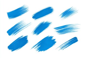A series of blue brush strokes, each varying in size and shape