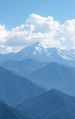 Majestic Snow Capped Mountain Range Under Blue Sky
