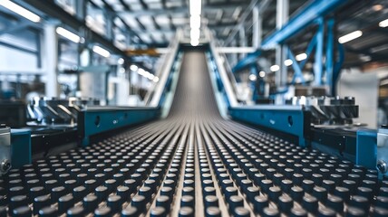 Naklejka premium Close-Up of Rubberized Conveyor Belt in Manufacturing Facility for Industrial Workflow Themes