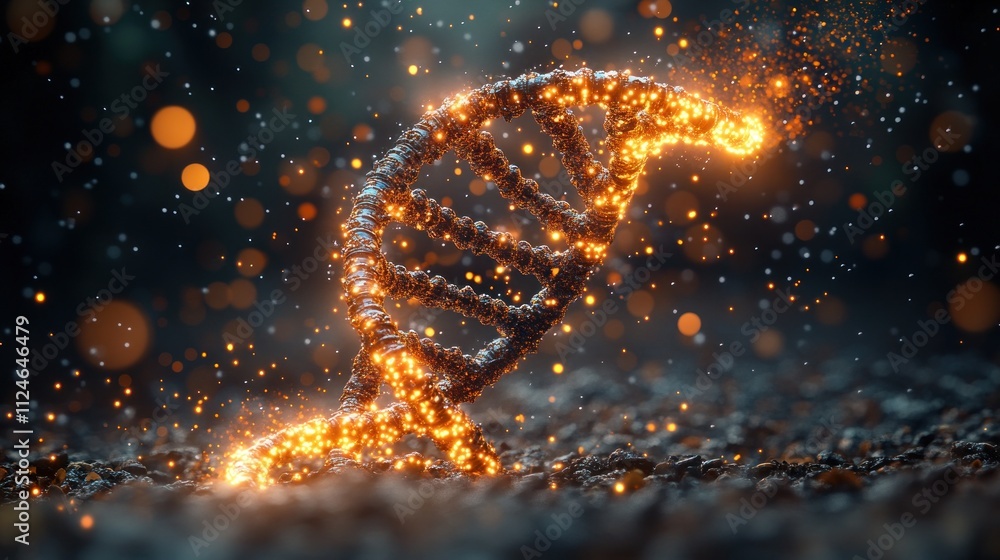 Aufkleber a glowing dna helix representation with sparkling particles.