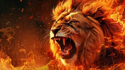 Lion,Close-up portrait of lion against black background