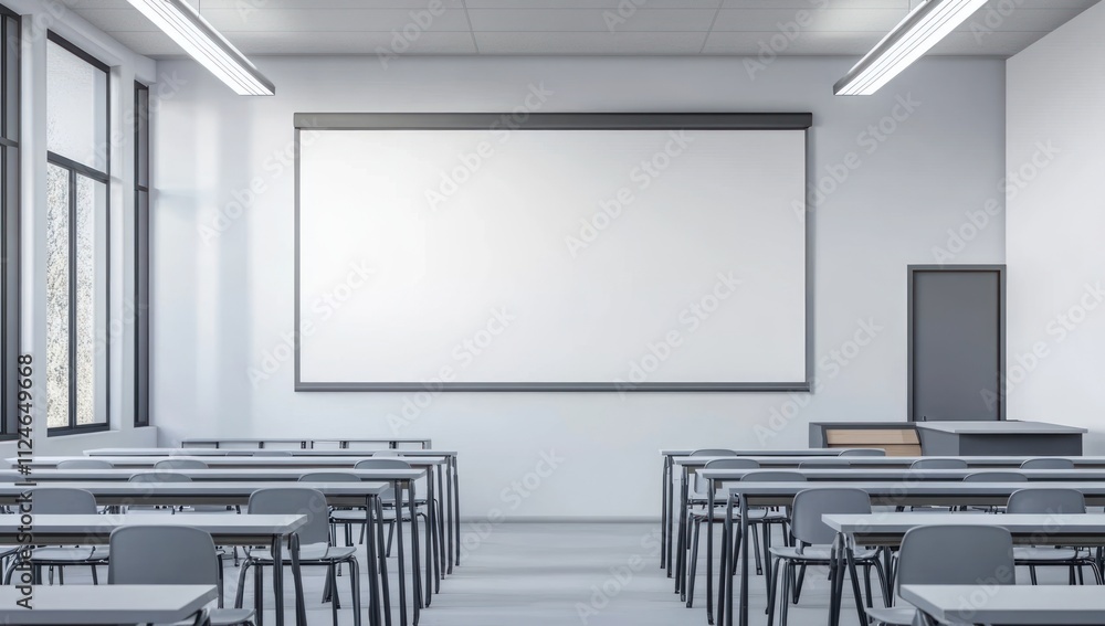 Poster empty classroom with a projection screen