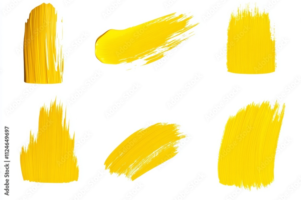Poster a series of yellow brush strokes, each with a different shape and size