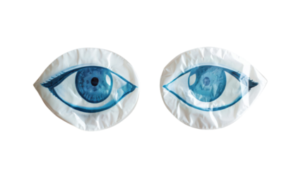 Creative depiction of blue eyes designed on paper, showcasing artistic expression and unique style in a minimalist setting on transparent background